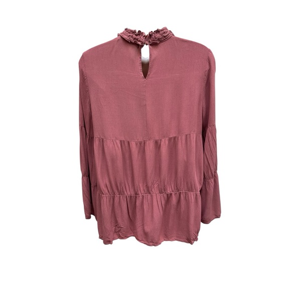 ZARA Dusty Rose Ruffle Neck Peplum Blouse Size S Long Sleeve Feminine Boho - Picture 8 of 9